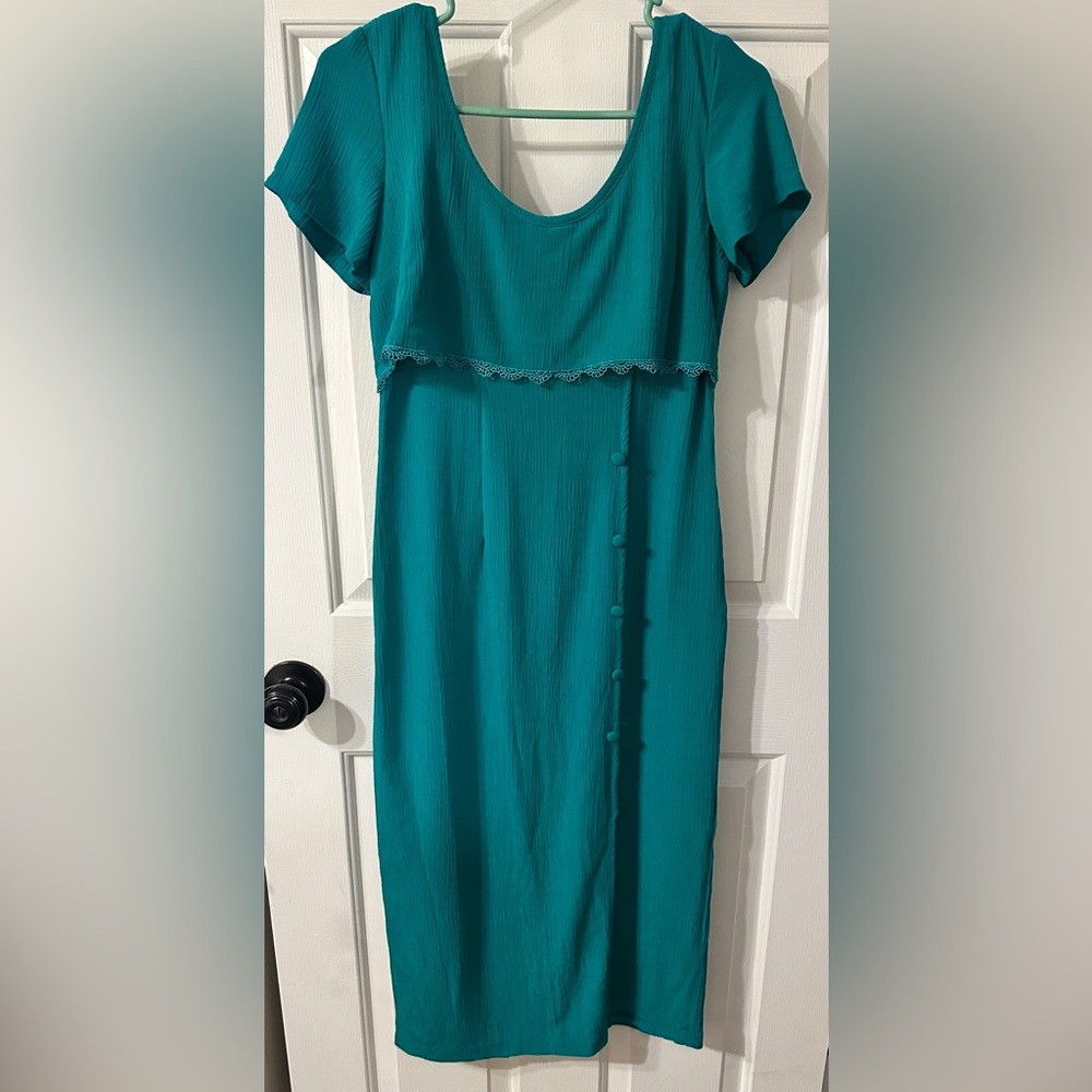 Vintage Studio C short sleeve green dress, size unknown maybe medium